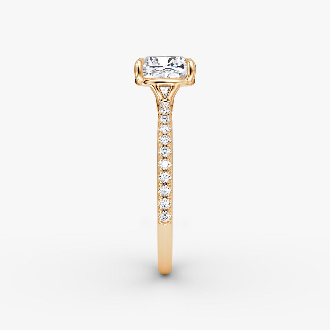 Cushion Cut - Pave Band - Classic Engagement Ring- 18 K Gold