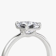 Emerald Cut - Plain Band - Classic Engagement Ring- 14 K Gold