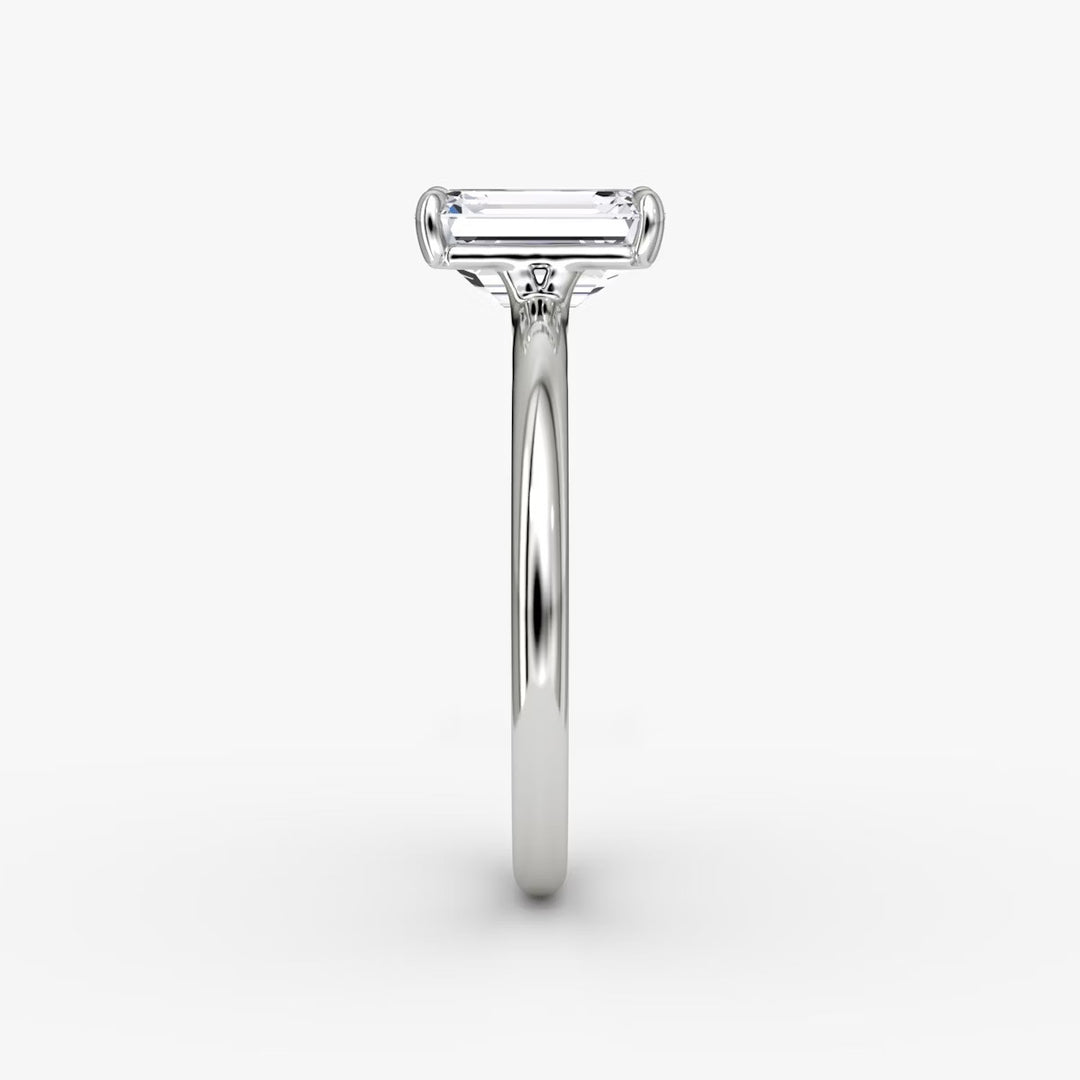 Emerald Cut - Plain Band - Classic Engagement Ring- 14 K Gold