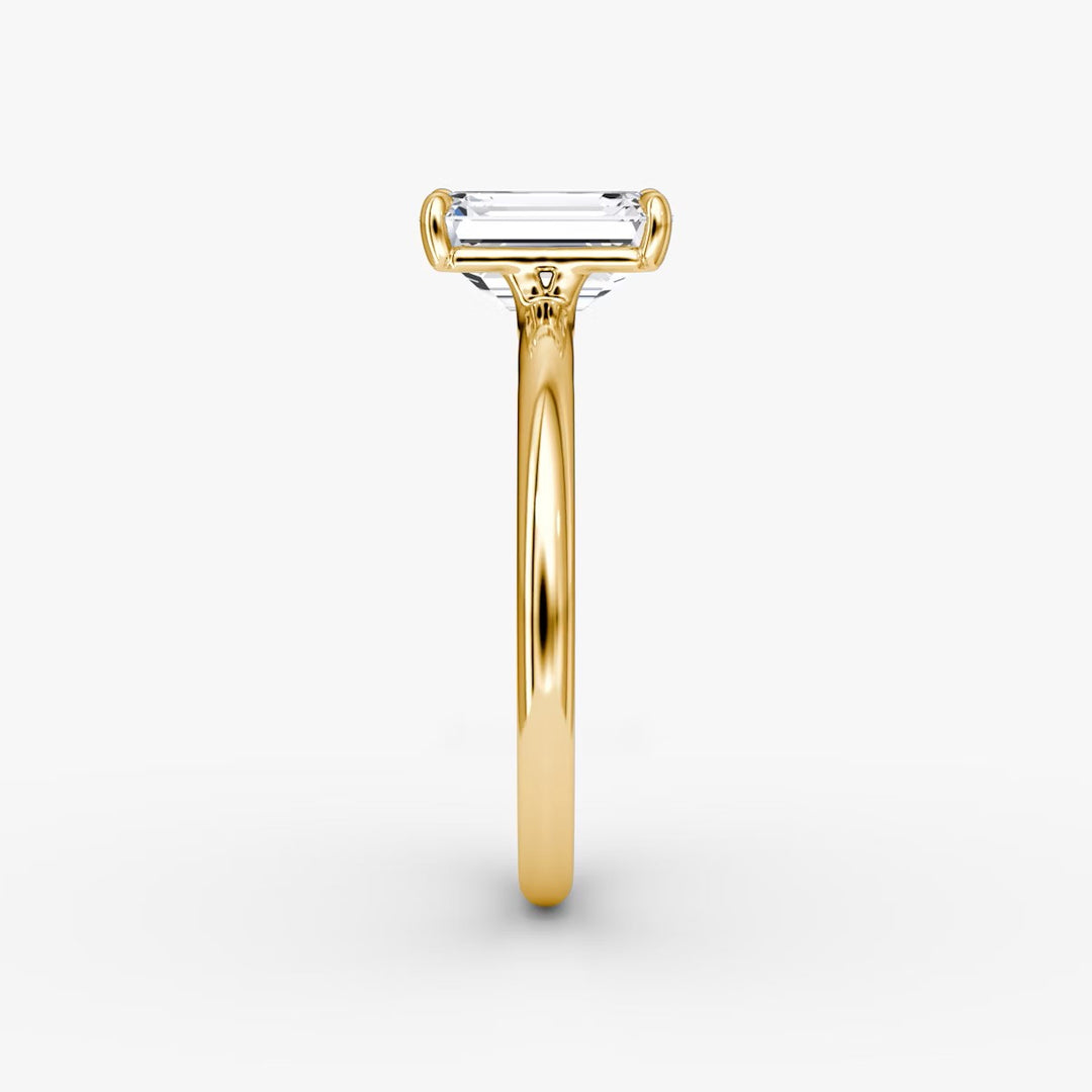 Emerald Cut - Plain Band - Classic Engagement Ring- 14 K Gold