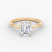 Emerald Cut - Plain Band - Classic Engagement Ring- 14 K Gold