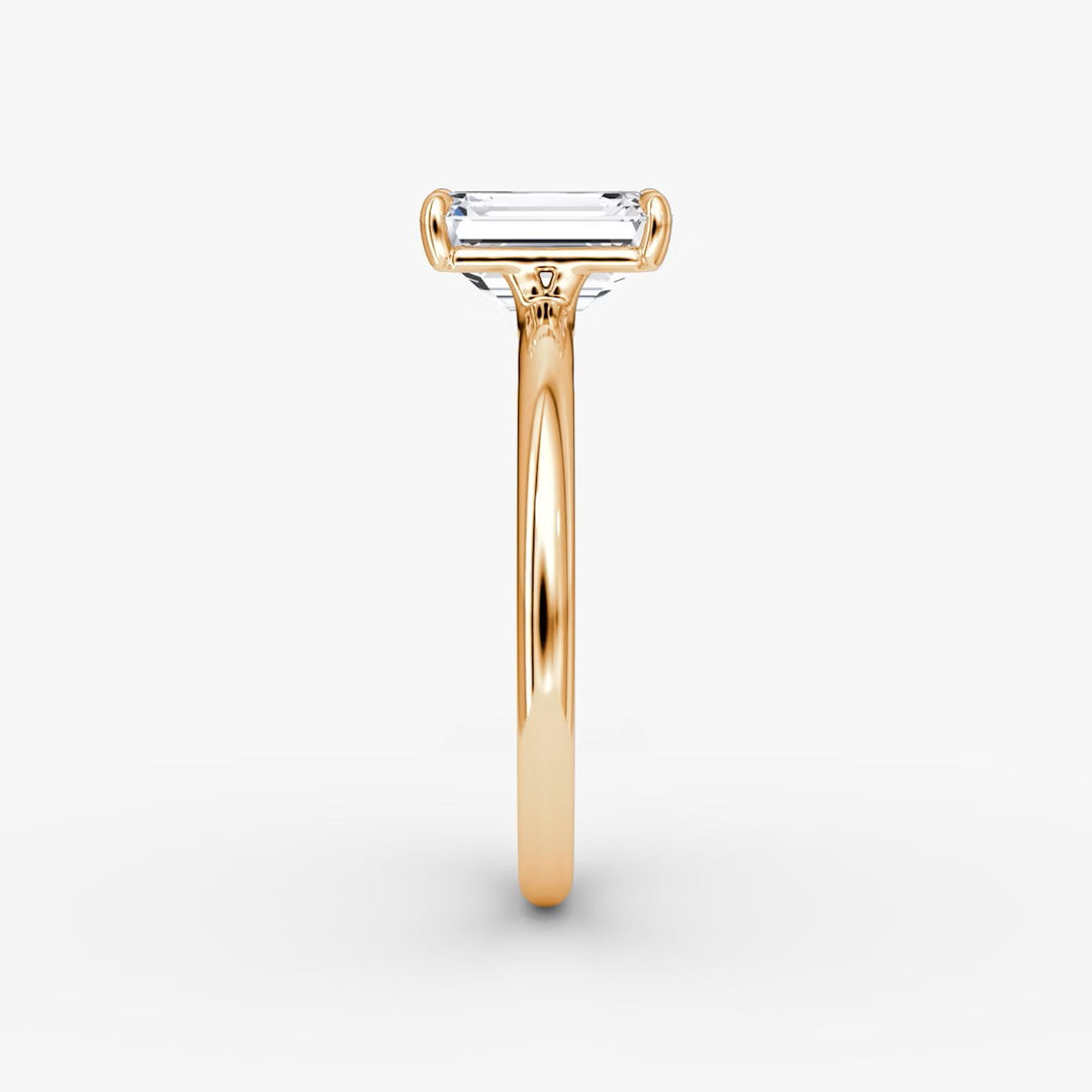 Emerald Cut - Plain Band - Classic Engagement Ring- 14 K Gold