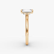 Emerald Cut - Plain Band - Classic Engagement Ring- 14 K Gold