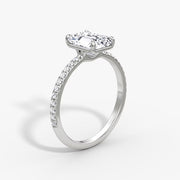 Emerald Cut - Pave Band - Classic Engagement Ring- 14 K Gold