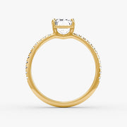 Emerald Cut - Pave Band - Classic Engagement Ring- 14 K Gold