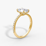 Emerald Cut - Pave Band - Classic Engagement Ring- 14 K Gold