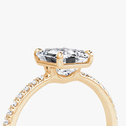 Emerald Cut - Pave Band - Classic Engagement Ring- 14 K Gold