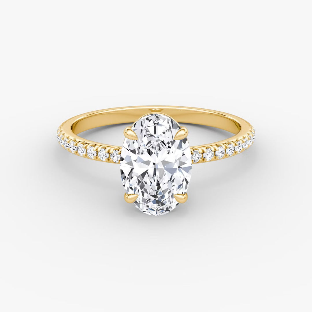 Oval Cut - Pave Band - Classic Engagement Ring- 14 K Gold