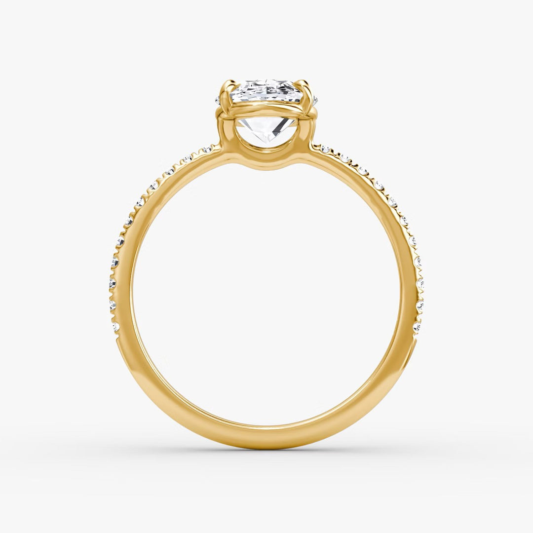 Oval Cut - Pave Band - Classic Engagement Ring- 14 K Gold