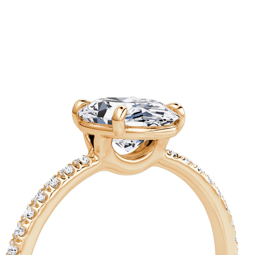 Oval Cut - Pave Band - Classic Engagement Ring- 14 K Gold