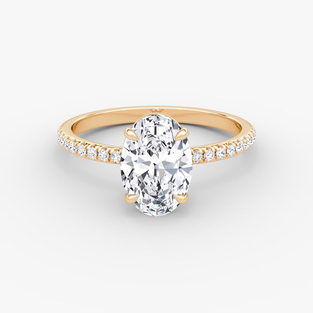 Oval Cut - Pave Band - Classic Engagement Ring- 14 K Gold