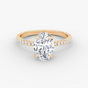 Oval Cut - Pave Band - Classic Engagement Ring- 14 K Gold
