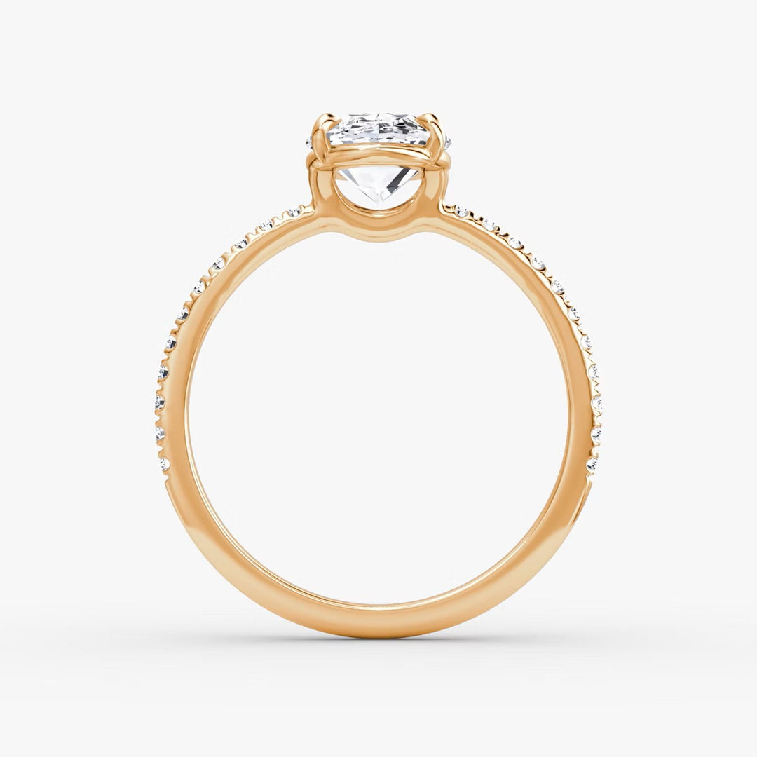 Oval Cut - Pave Band - Classic Engagement Ring- 14 K Gold