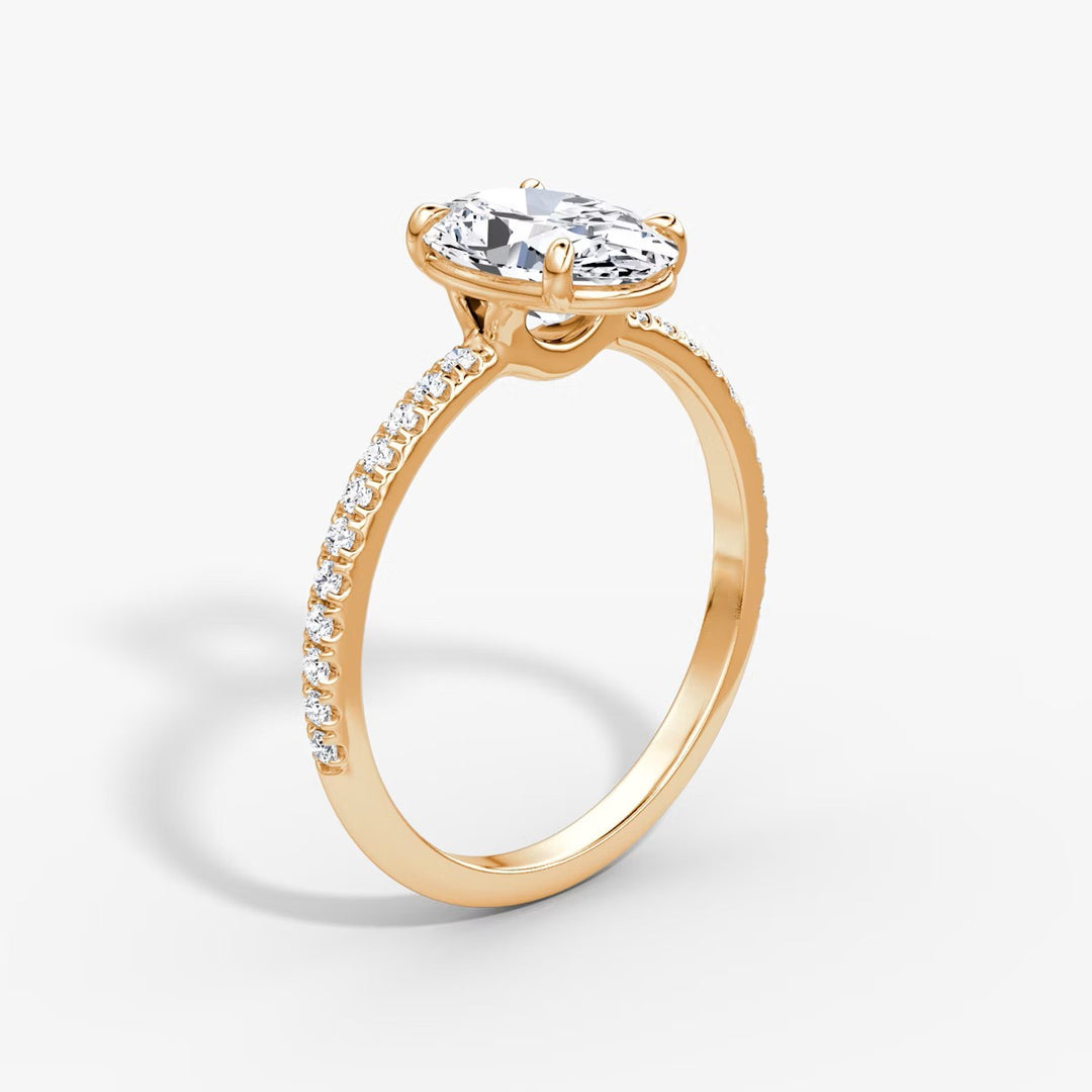 Oval Cut - Pave Band - Classic Engagement Ring- 14 K Gold
