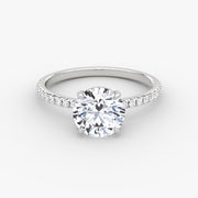 Round Cut - Pave Band - Classic Engagement Ring- 18 K Gold