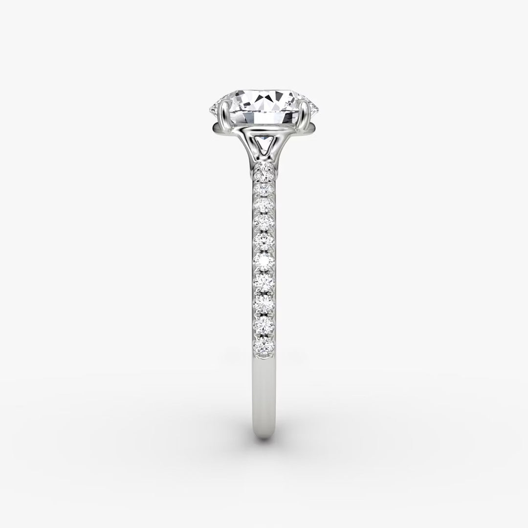 Round Cut - Pave Band - Classic Engagement Ring- 18 K Gold