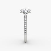 Round Cut - Pave Band - Classic Engagement Ring- 18 K Gold