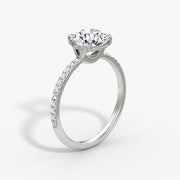 Round Cut - Pave Band - Classic Engagement Ring- 18 K Gold
