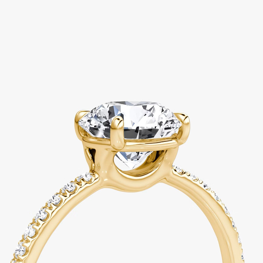 Round Cut - Pave Band - Classic Engagement Ring- 18 K Gold