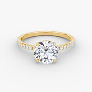 Round Cut - Pave Band - Classic Engagement Ring- 18 K Gold