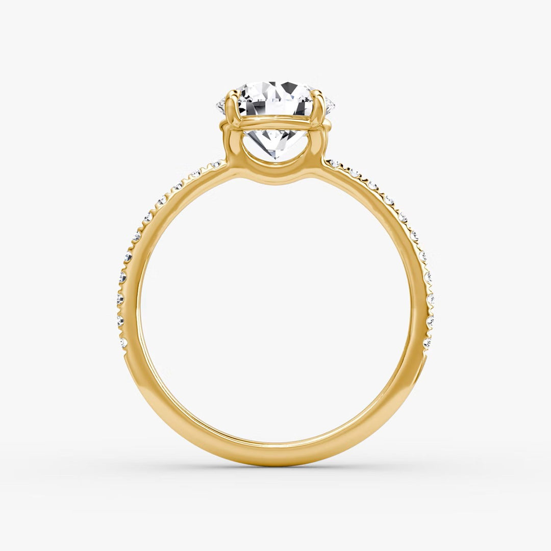 Round Cut - Pave Band - Classic Engagement Ring- 18 K Gold