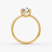Round Cut - Pave Band - Classic Engagement Ring- 18 K Gold