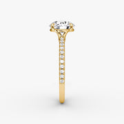 Round Cut - Pave Band - Classic Engagement Ring- 18 K Gold