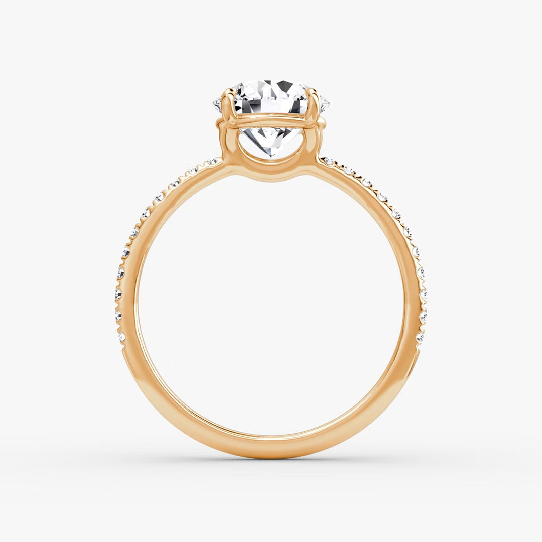 Round Cut - Pave Band - Classic Engagement Ring- 18 K Gold