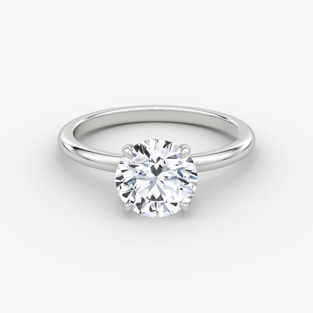 Round Cut - Plain Band - Classic Engagement Ring- 18 K Gold