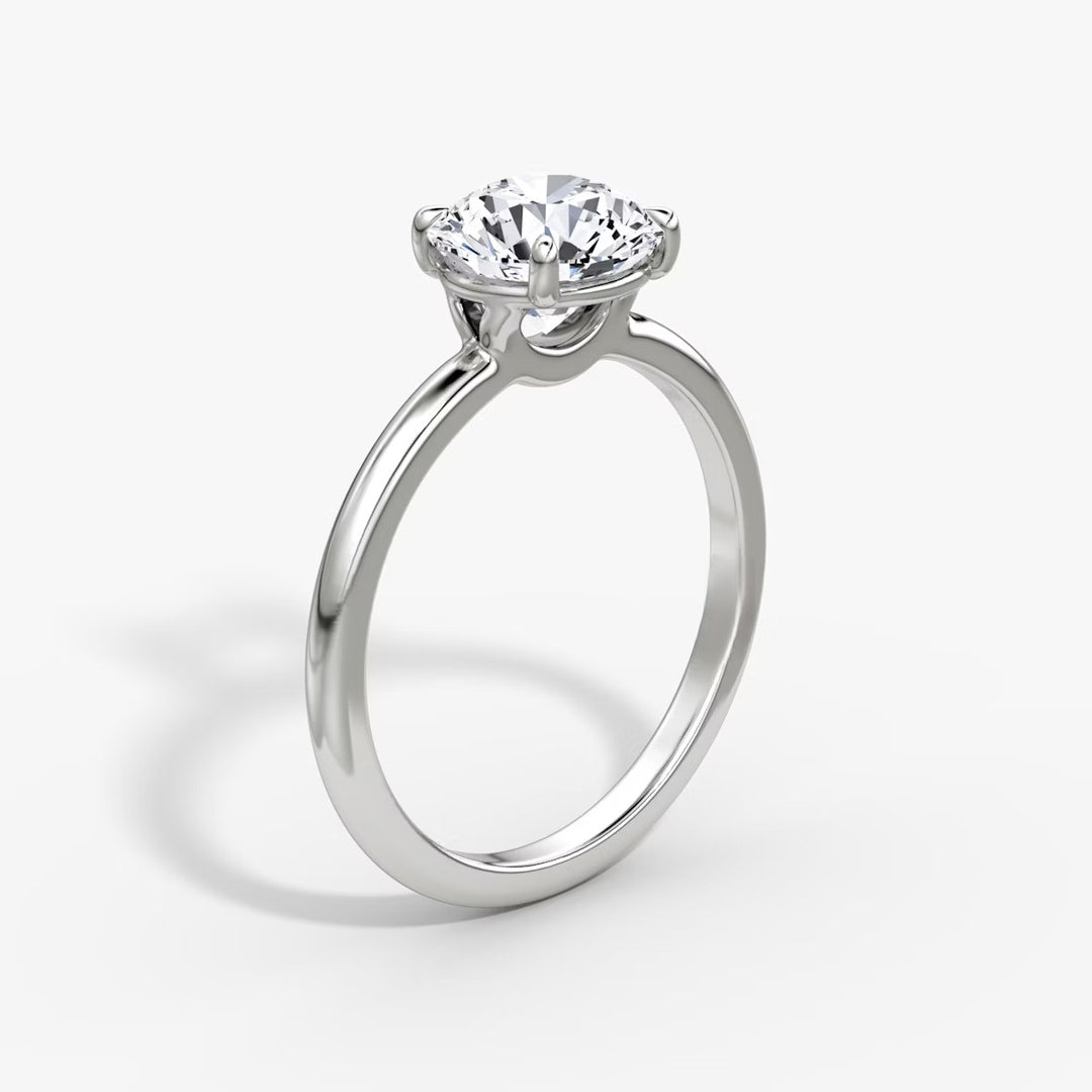 Round Cut - Plain Band - Classic Engagement Ring- 18 K Gold