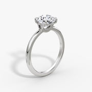 Round Cut - Plain Band - Classic Engagement Ring- 18 K Gold