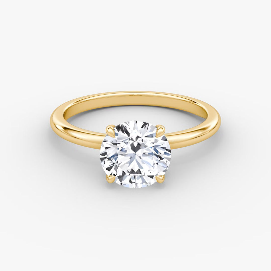 Round Cut - Plain Band - Classic Engagement Ring- 18 K Gold