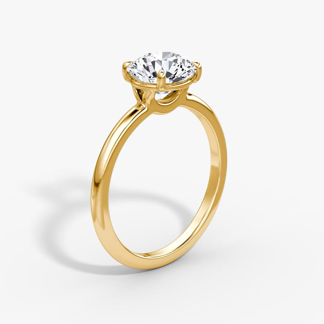 Round Cut - Plain Band - Classic Engagement Ring- 18 K Gold