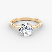 Round Cut - Plain Band - Classic Engagement Ring- 18 K Gold