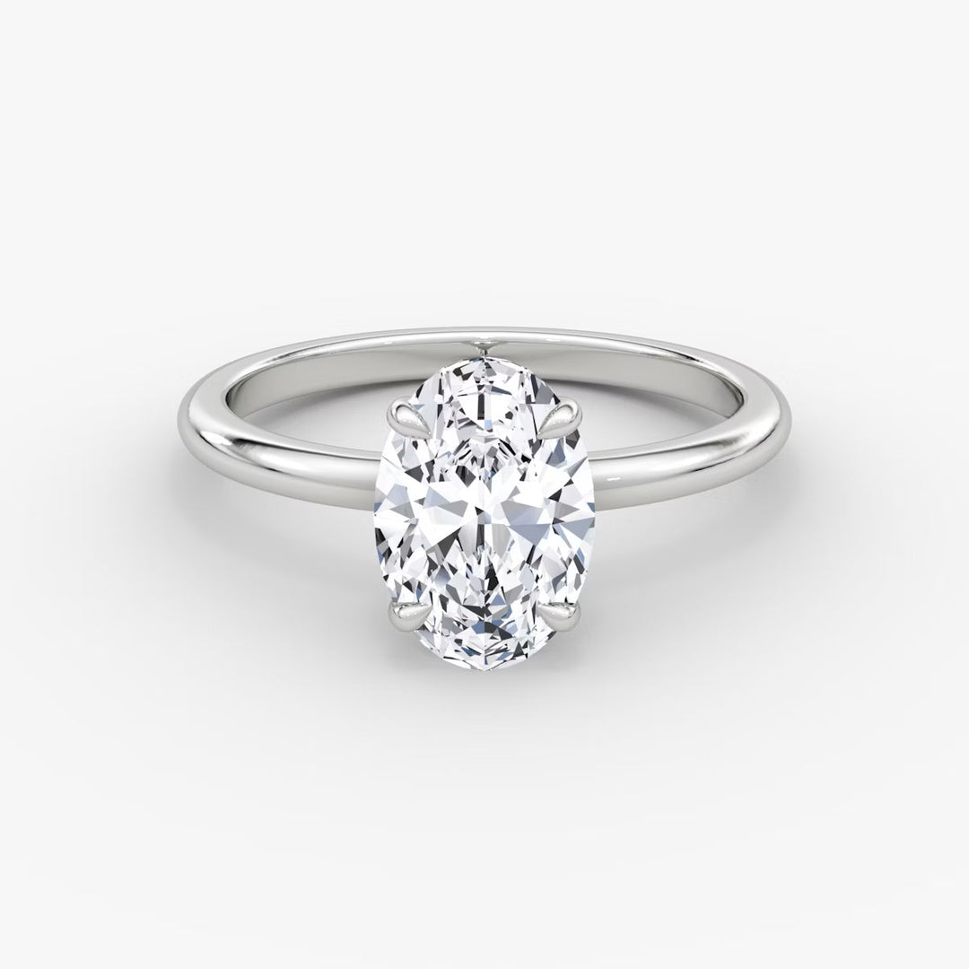 Oval Cut - Plain Band - Classic Engagement Ring- 14 K Gold