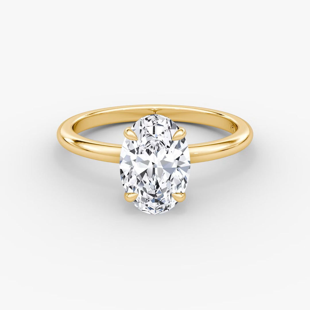 Oval Cut - Plain Band - Classic Engagement Ring- 14 K Gold