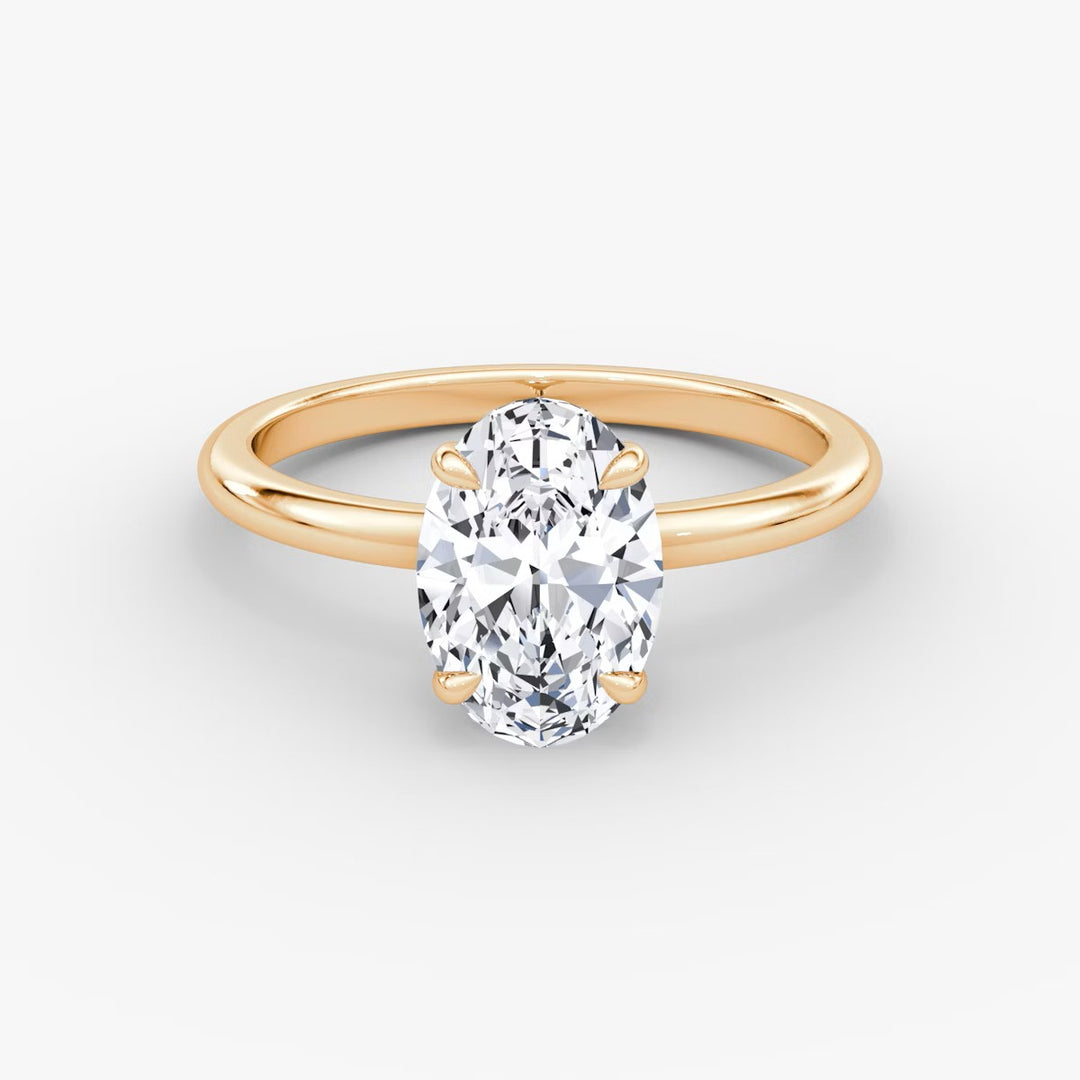 Oval Cut - Plain Band - Classic Engagement Ring- 14 K Gold
