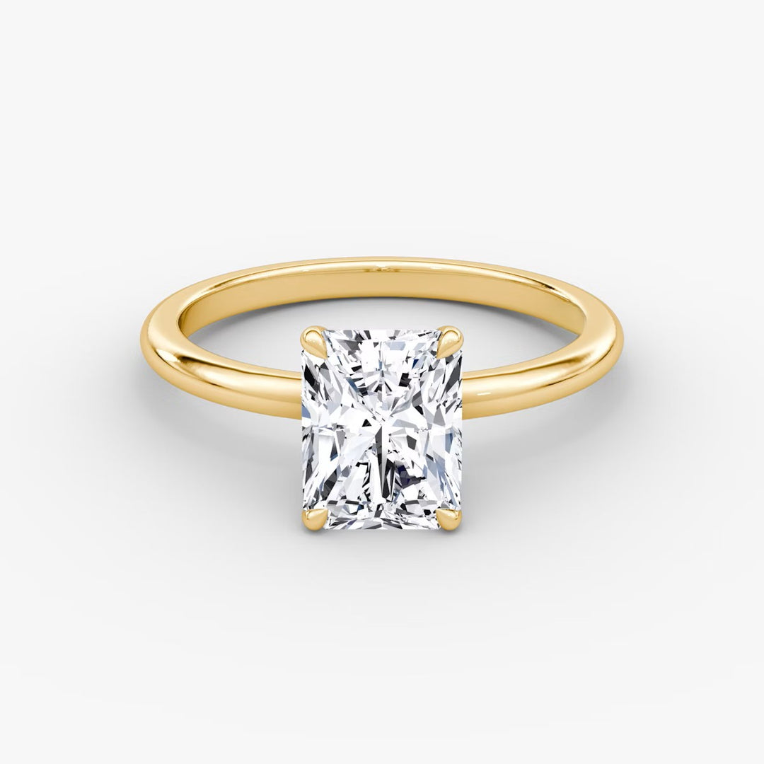 Radiant Cut - Plain Band - Classic Engagement Ring- 14 K Gold