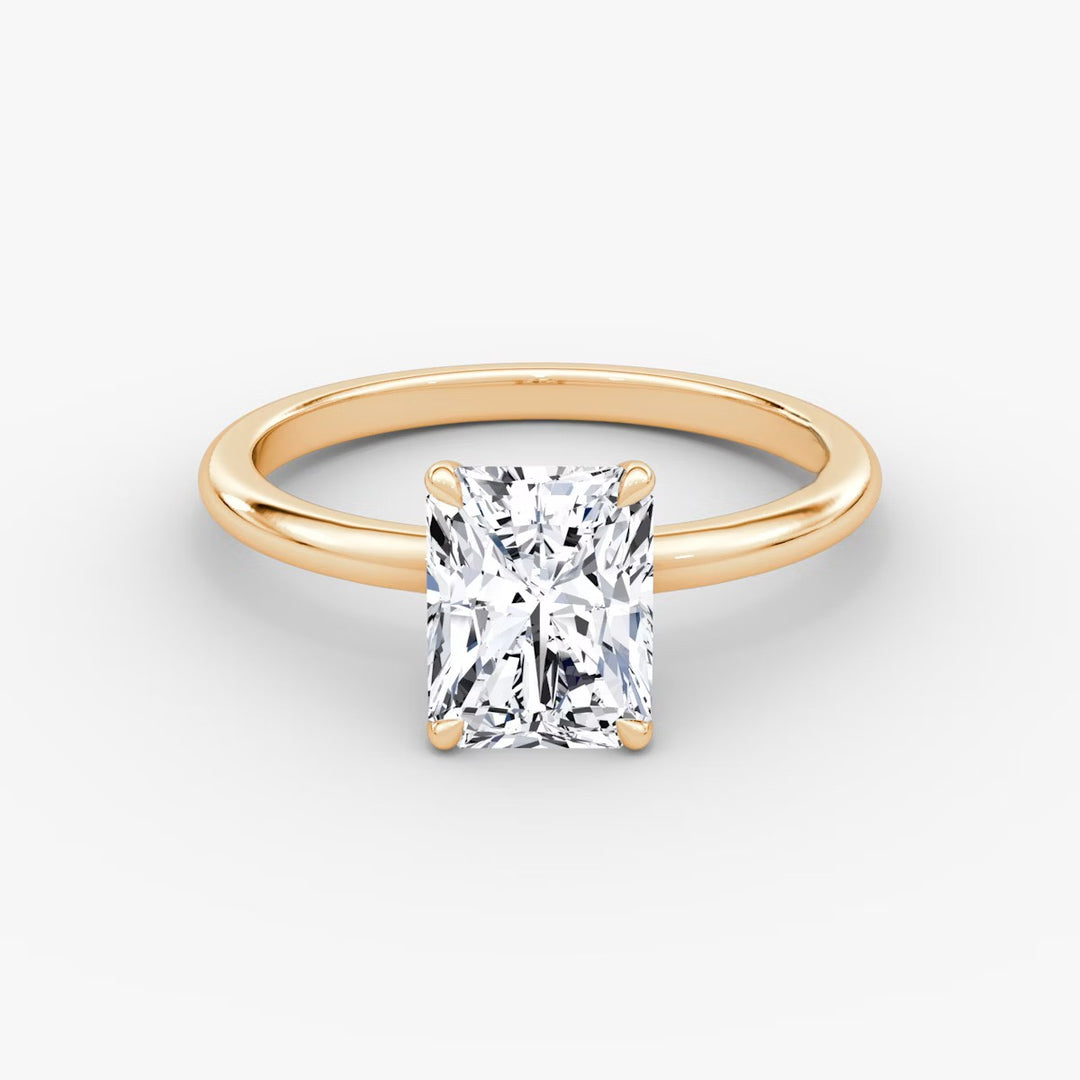 Radiant Cut - Plain Band - Classic Engagement Ring- 14 K Gold
