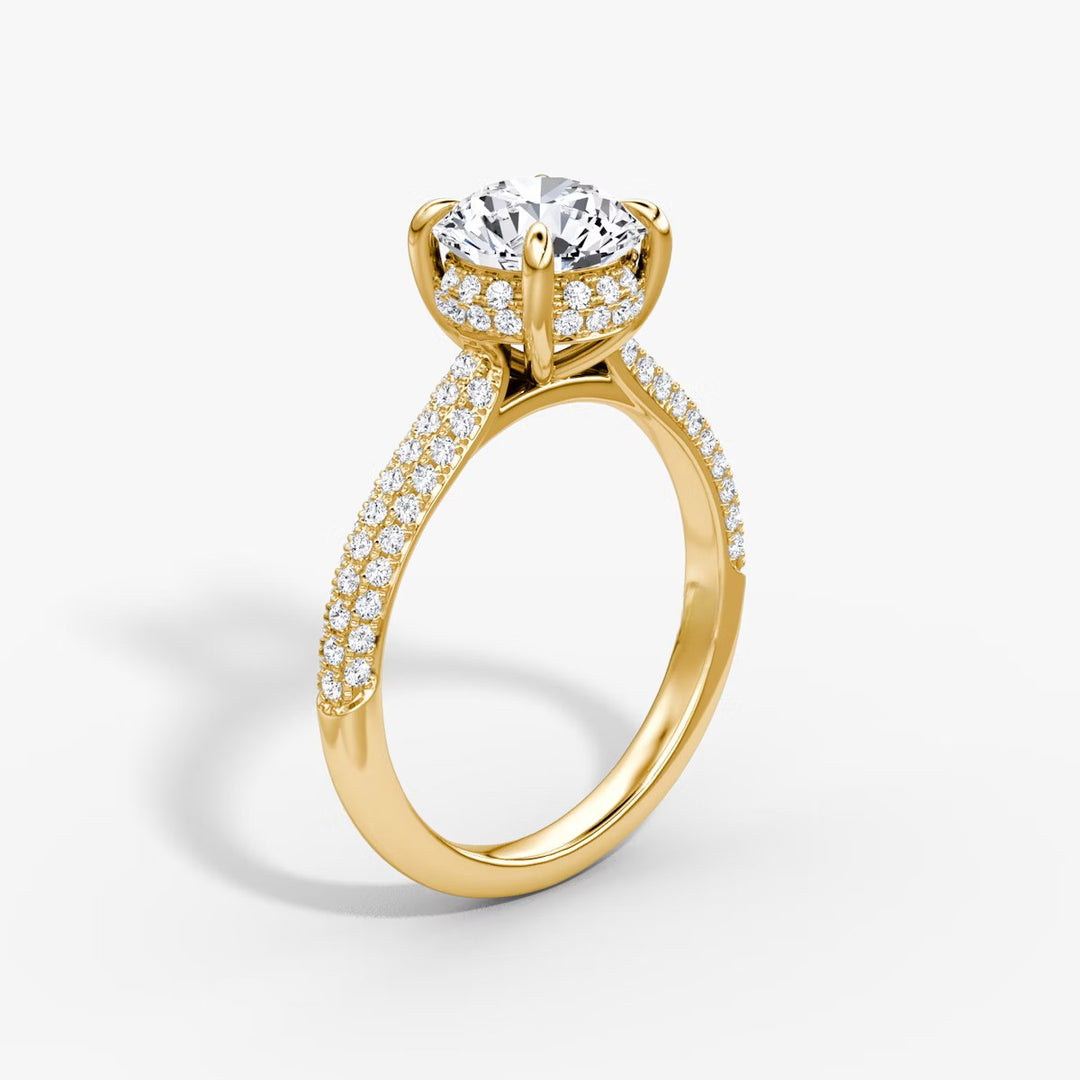 Round Cut - Royal Pave Ring - 14 K Gold