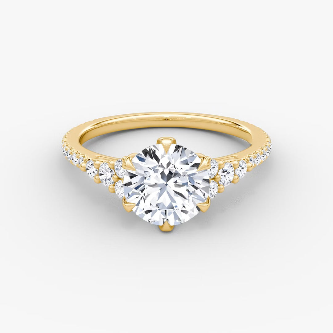 Round Cut - Pave Band - Cluster Ring - 18 K Gold