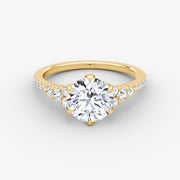 Round Cut - Pave Band - Cluster Ring - 14 K Gold
