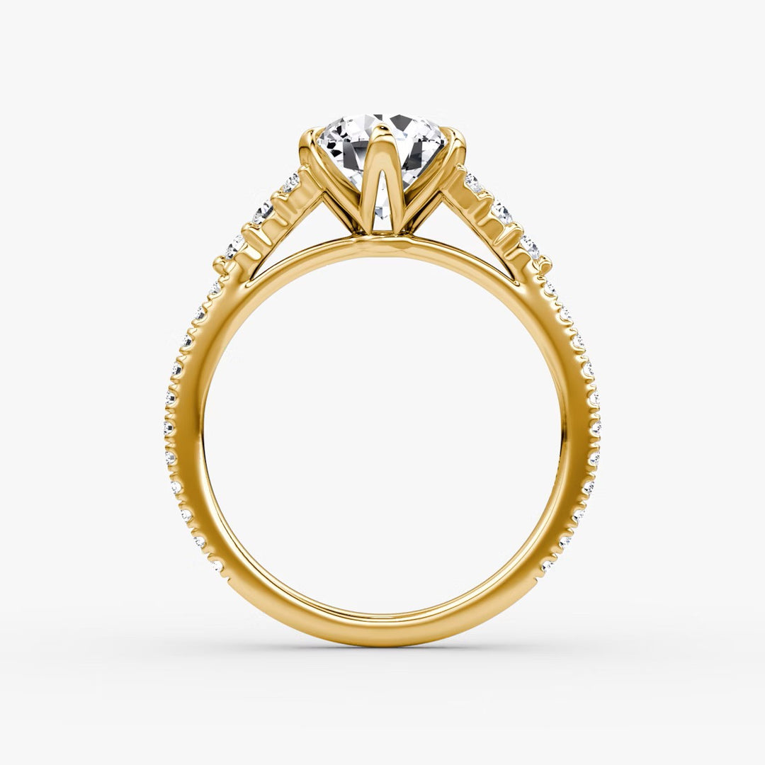 Round Cut - Pave Band - Cluster Ring - 18 K Gold