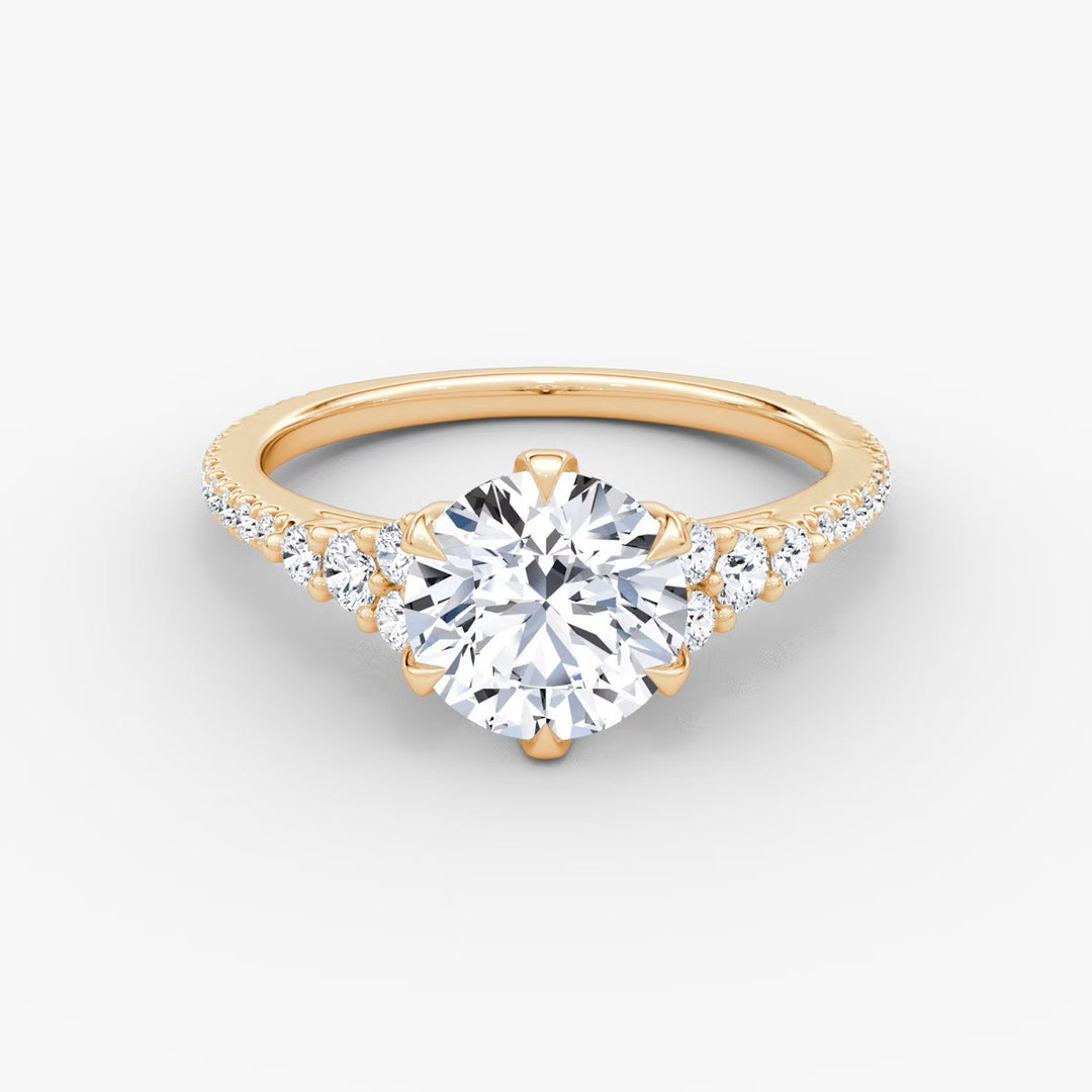 Round Cut - Pave Band - Cluster Ring - 18 K Gold