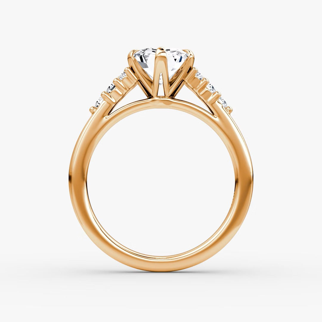 Emerald Cut - Plain Band - Cluster Ring - 18 K Gold