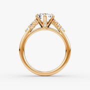 Emerald Cut - Plain Band - Cluster Ring - 18 K Gold