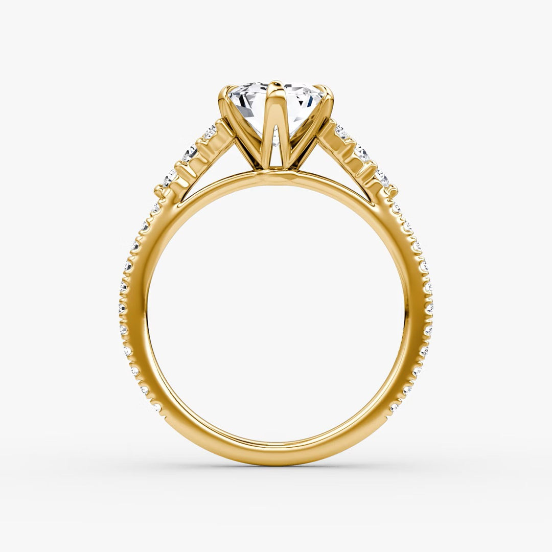 Emerald Cut - Pave Band - Cluster Ring - 14 K Gold