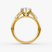 Emerald Cut - Plain Band - Cluster Ring - 18 K Gold