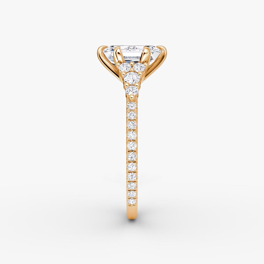 Emerald Cut - Pave Band - Cluster Ring - 14 K Gold