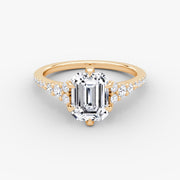 Emerald Cut - Pave Band - Cluster Ring - 14 K Gold